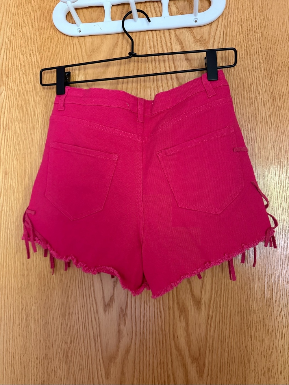 Altar'd State Hot Pink Fringe High-Rise Jean Shorts - Picture 7 of 7